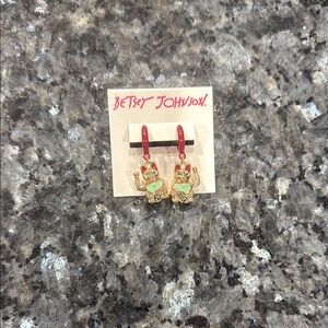 Betsey Johnson Gold and Green Cat Earrings
